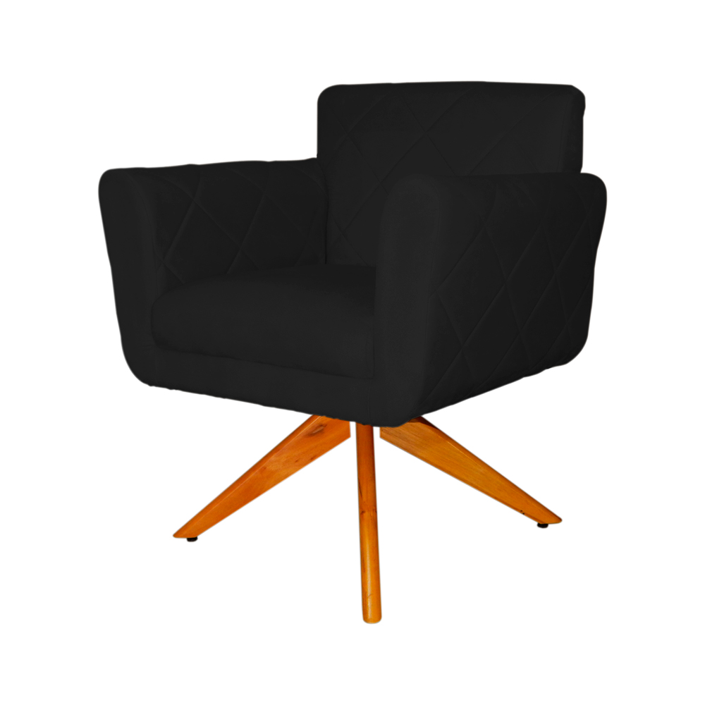 Poltrona Decorativa Isabela em Tressê Pés Madeira Giratório Suede Preto - DS Estofados