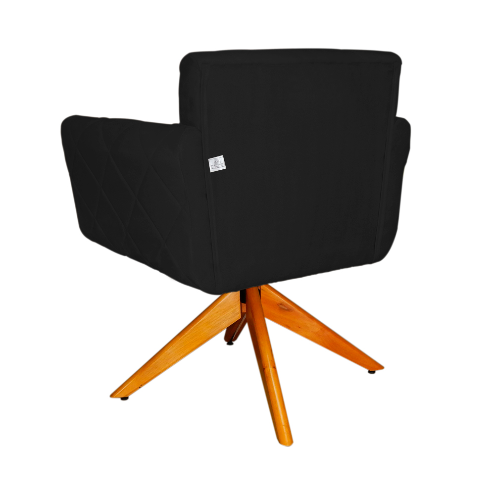 Poltrona Decorativa Isabela em Tressê Pés Madeira Giratório Suede Preto - DS Estofados