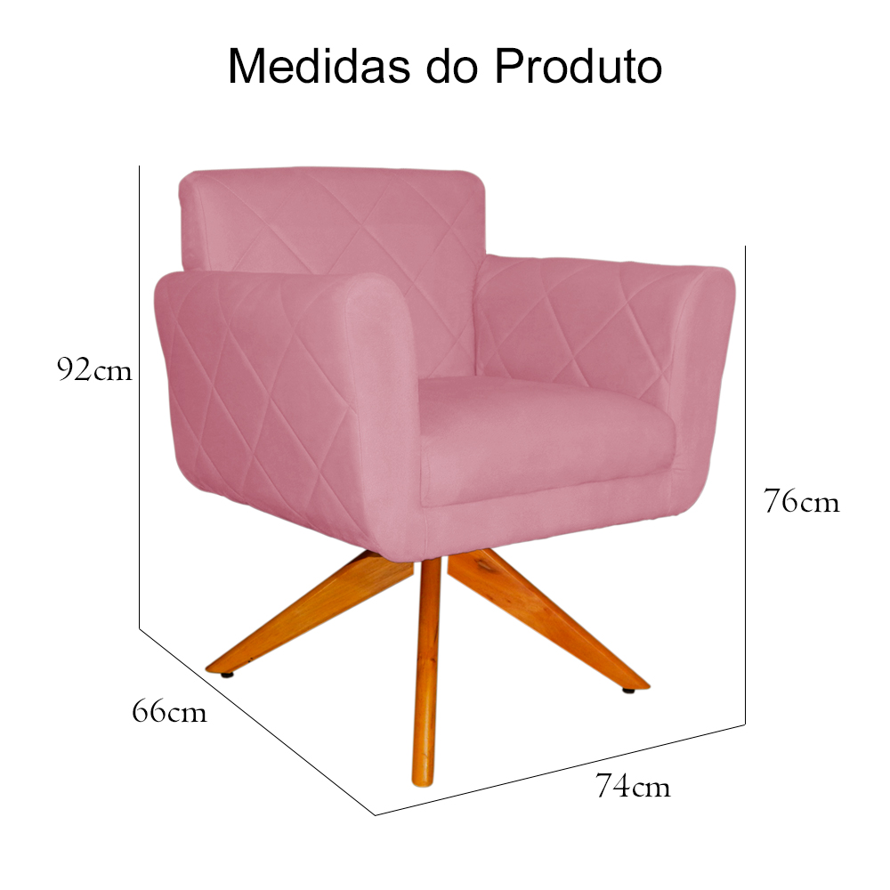Poltrona Decorativa Isabela em Tressê Pés Madeira Giratório Suede Rosa - DS Estofados