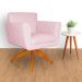 Poltrona Decorativa Isabela em Tressê Pés Madeira Giratório Suede Rosa Bebê - DS Estofados