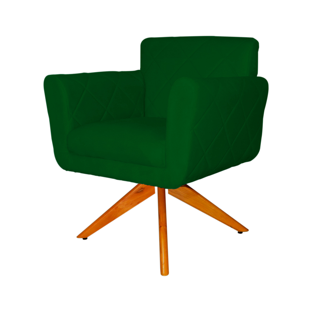 Poltrona Decorativa Isabela em Tressê Pés Madeira Giratório Suede Verde - DS Estofados