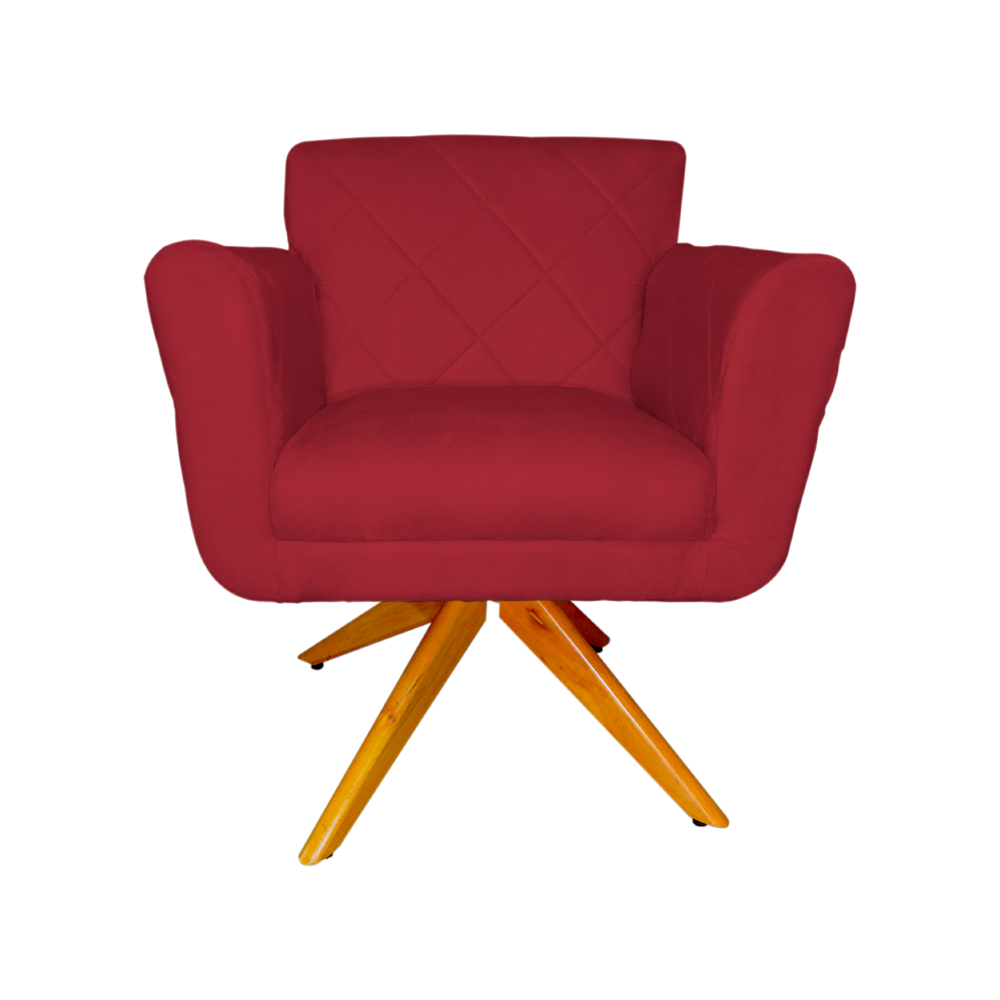 Poltrona Decorativa Isabela em Tressê Pés Madeira Giratório Suede Vermelho - DS Estofados