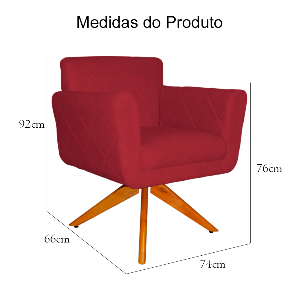 Poltrona Decorativa Isabela em Tressê Pés Madeira Giratório Suede Vermelho - DS Estofados