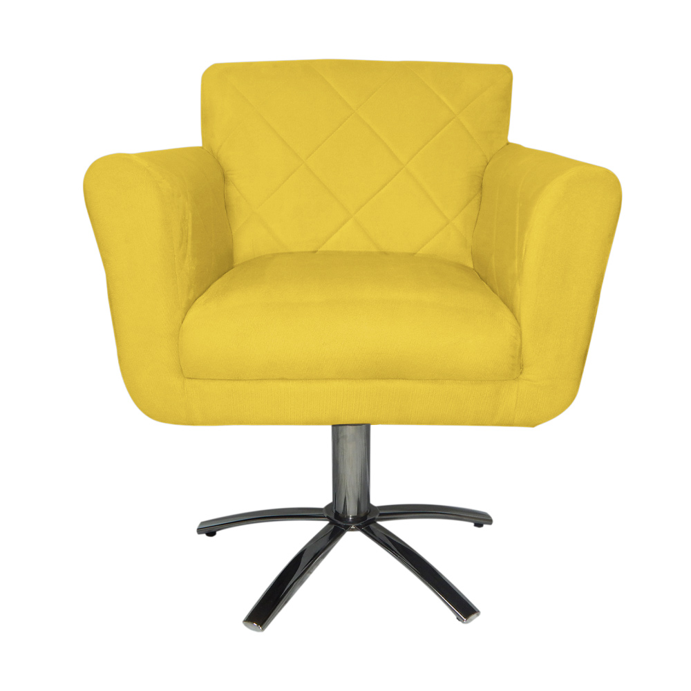 Poltrona Decorativa Isabela em Tressê Pés Metal Giratório Suede Amarelo - DS Estofados