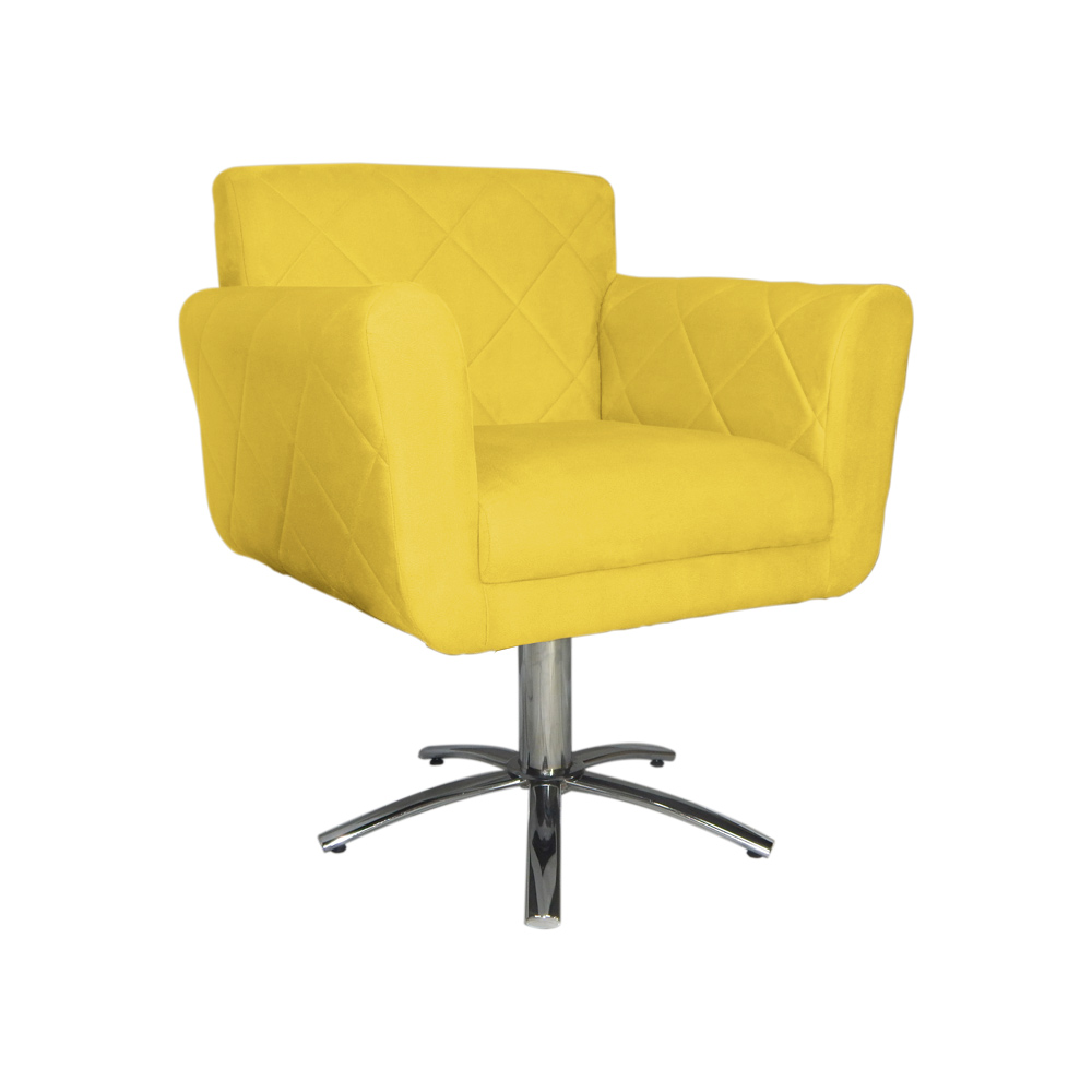 Poltrona Decorativa Isabela em Tressê Pés Metal Giratório Suede Amarelo - DS Estofados