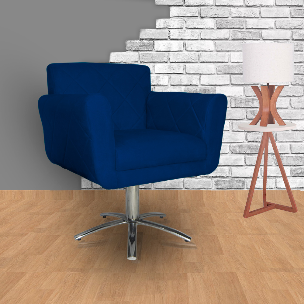 Poltrona Decorativa Isabela em Tressê Pés Metal Giratório Suede Azul Marinho - DS Estofados