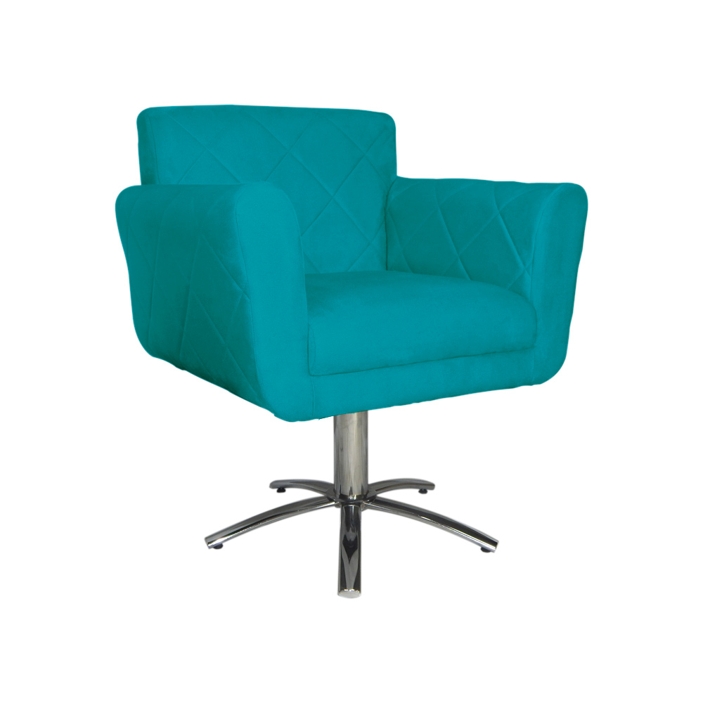 Poltrona Decorativa Isabela em Tressê Pés Metal Giratório Suede Azul Turquesa - DS Estofados