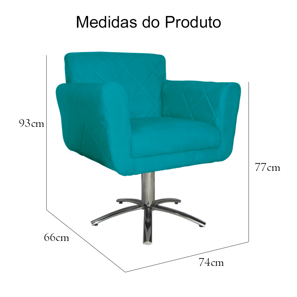 Poltrona Decorativa Isabela em Tressê Pés Metal Giratório Suede Azul Turquesa - DS Estofados