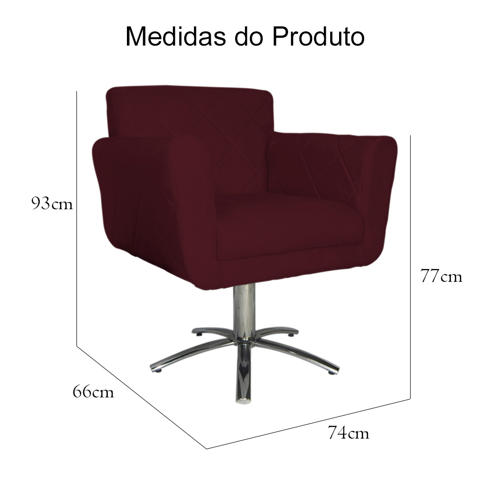 Poltrona Decorativa Isabela em Tressê Pés Metal Giratório Suede Bordô - DS Estofados