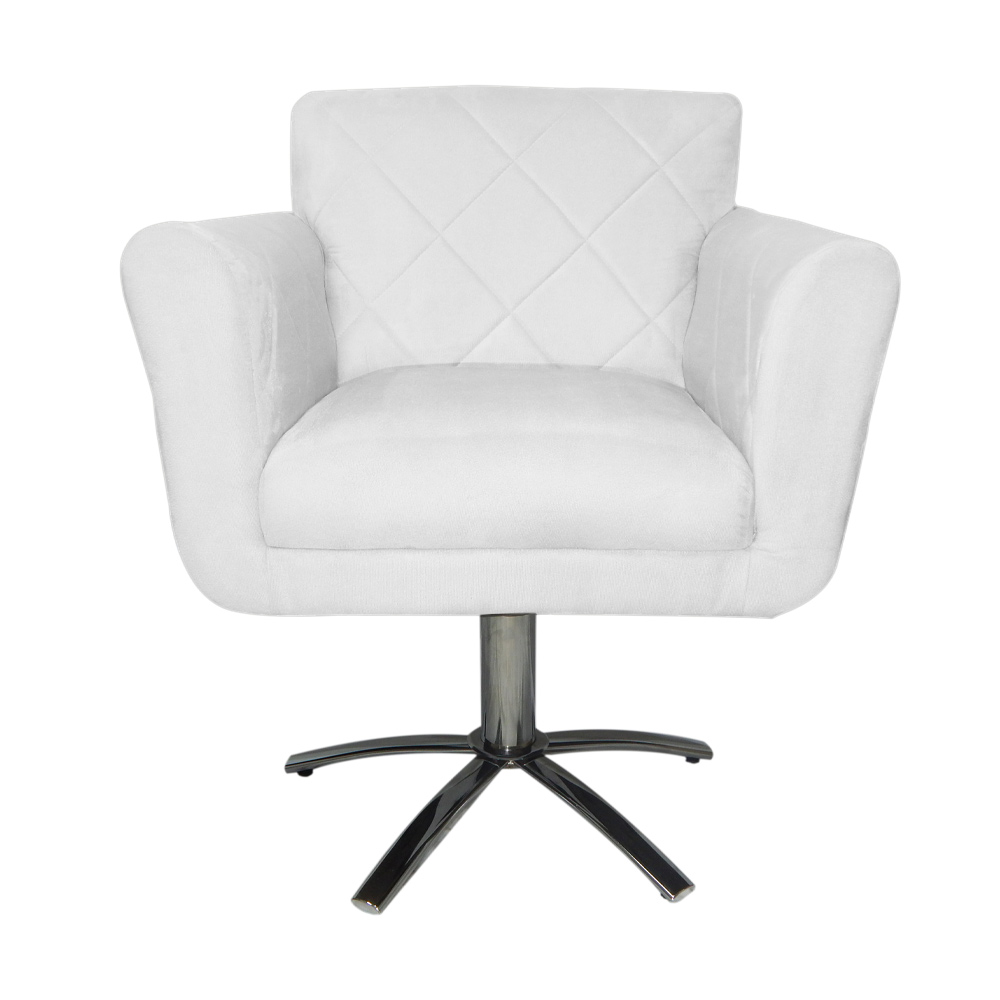 Poltrona Decorativa Isabela em Tressê Pés Metal Giratório Suede Branco - DS Estofados