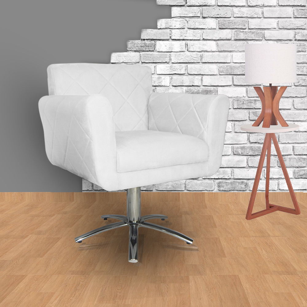 Poltrona Decorativa Isabela em Tressê Pés Metal Giratório Suede Branco - DS Estofados