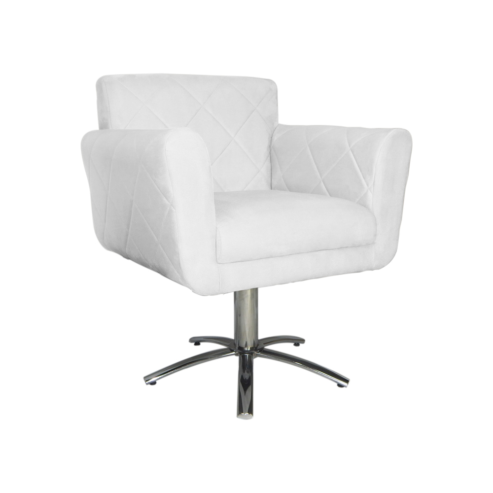 Poltrona Decorativa Isabela em Tressê Pés Metal Giratório Suede Branco - DS Estofados
