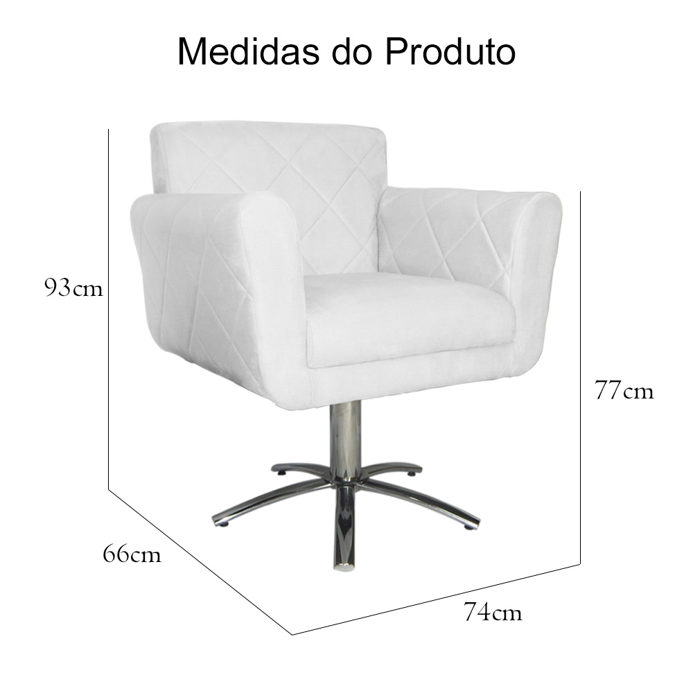Poltrona Decorativa Isabela em Tressê Pés Metal Giratório Suede Branco - DS Estofados