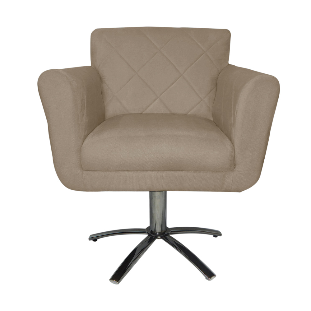 Poltrona Decorativa Isabela em Tressê Pés Metal Giratório Suede Capuccino - DS Estofados