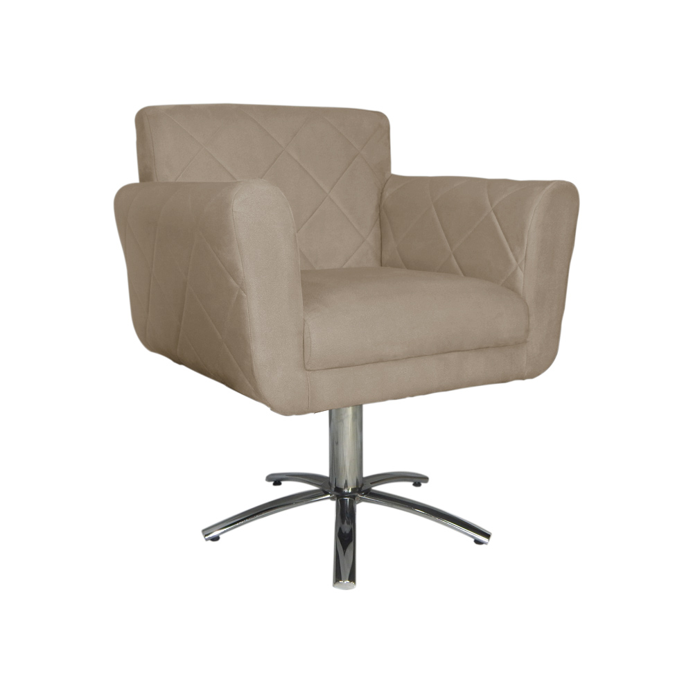 Poltrona Decorativa Isabela em Tressê Pés Metal Giratório Suede Capuccino - DS Estofados