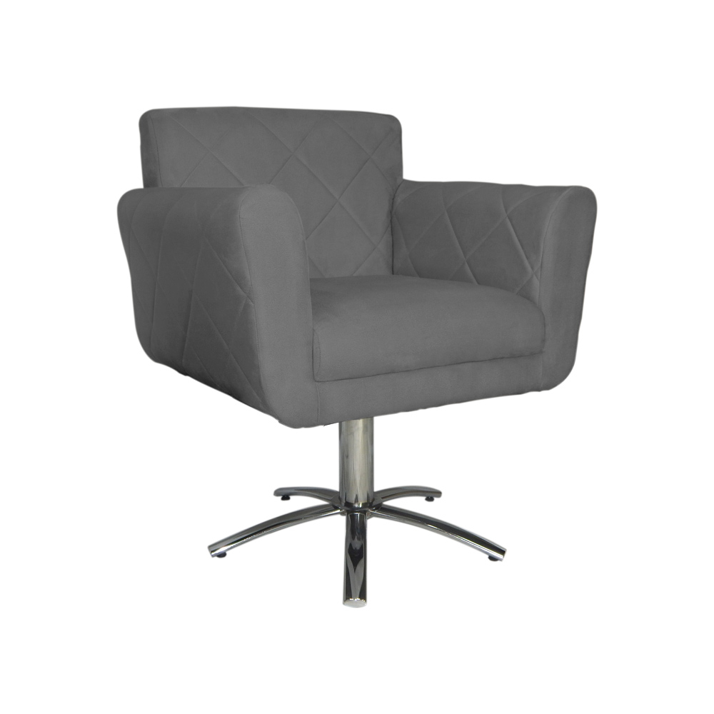 Poltrona Decorativa Isabela em Tressê Pés Metal Giratório Suede Cinza - DS Estofados