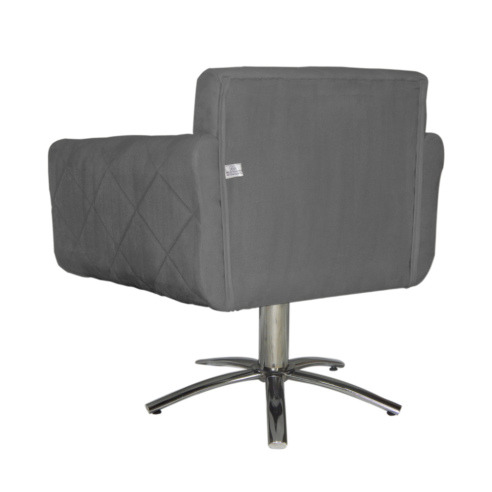Poltrona Decorativa Isabela em Tressê Pés Metal Giratório Suede Cinza - DS Estofados