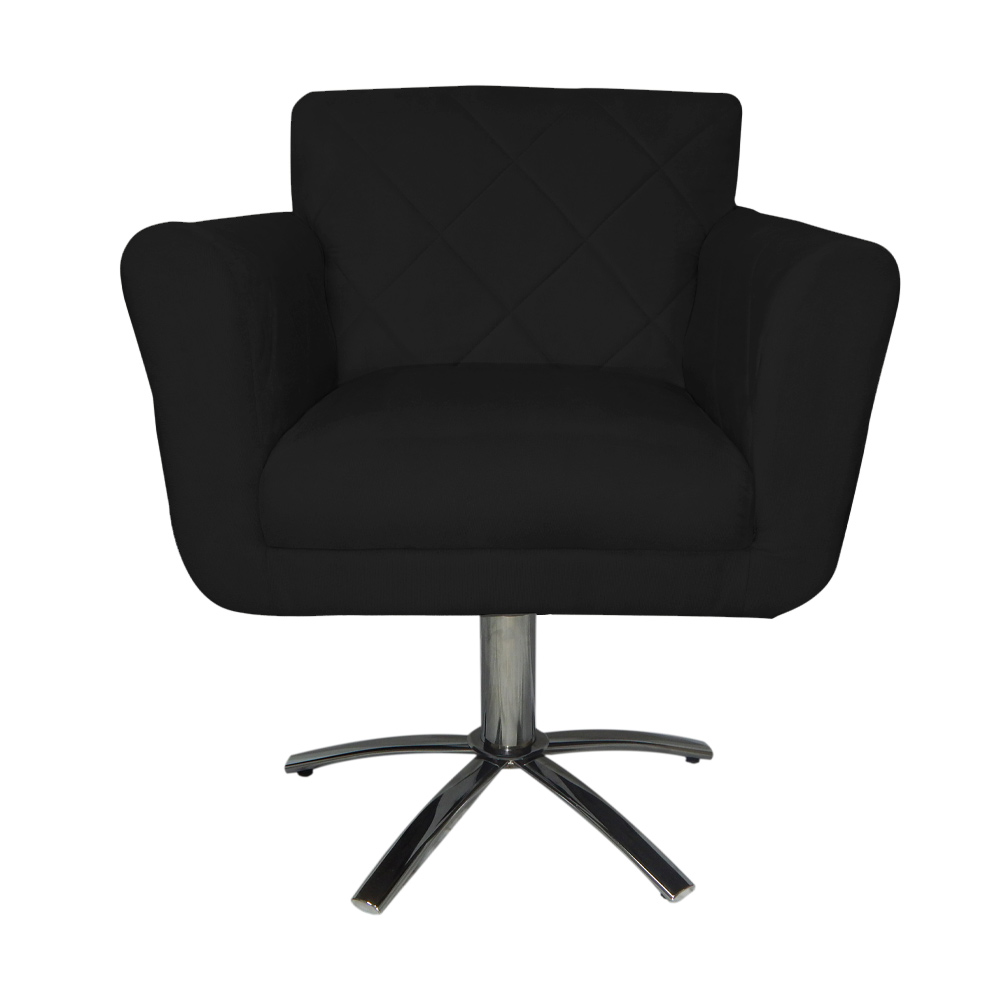 Poltrona Decorativa Isabela em Tressê Pés Metal Giratório Suede Preto - DS Estofados