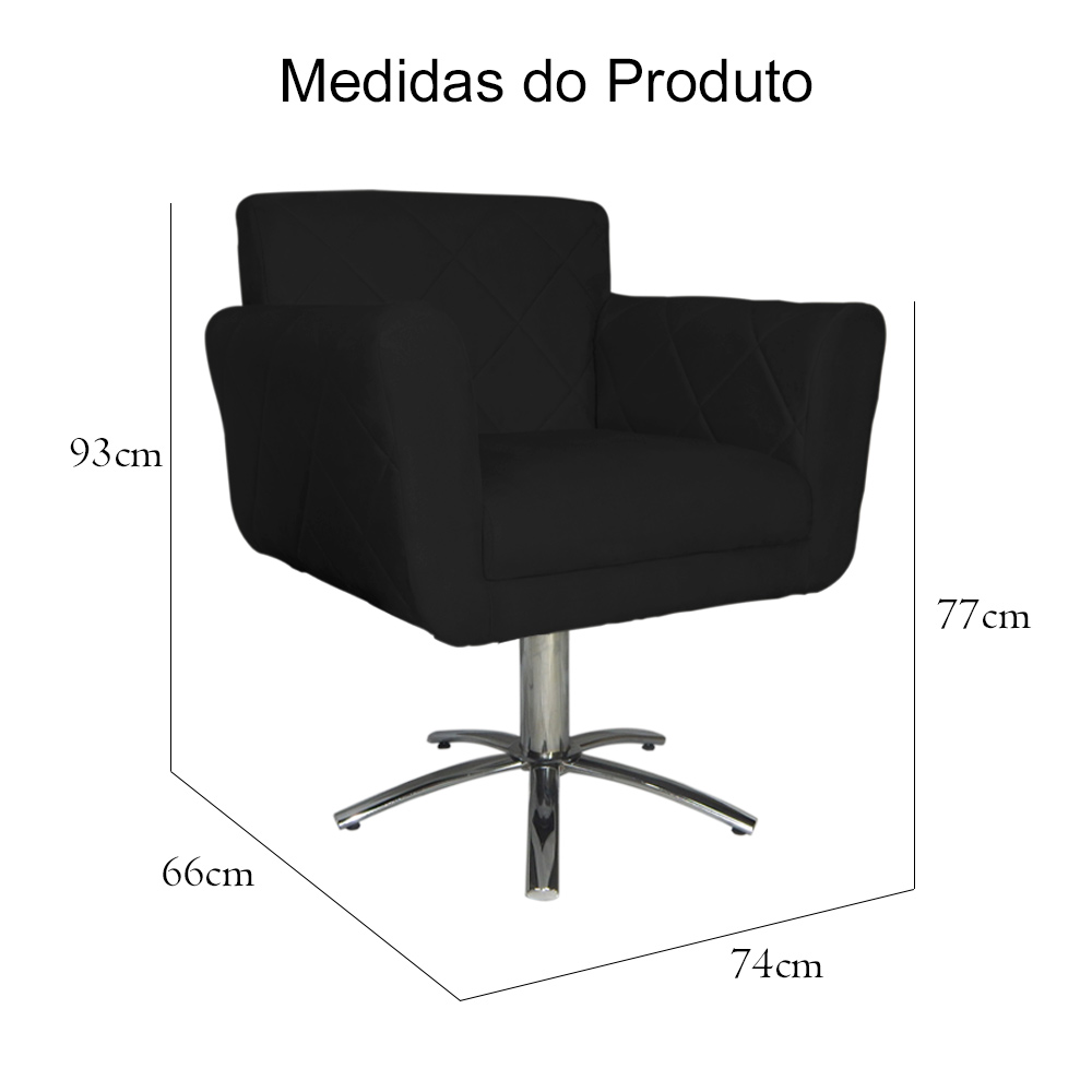 Poltrona Decorativa Isabela em Tressê Pés Metal Giratório Suede Preto - DS Estofados