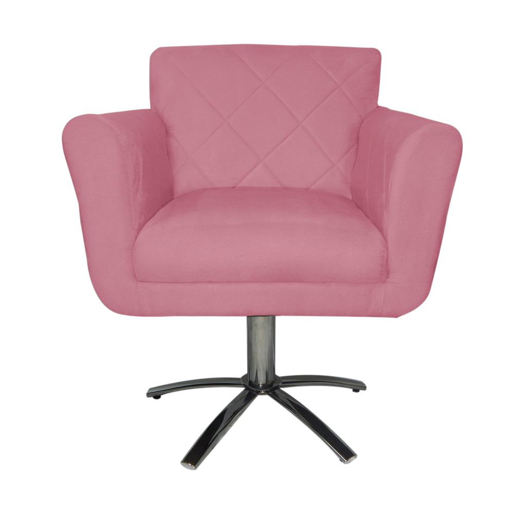 Poltrona Decorativa Isabela em Tressê Pés Metal Giratório Suede Rosa - DS Estofados