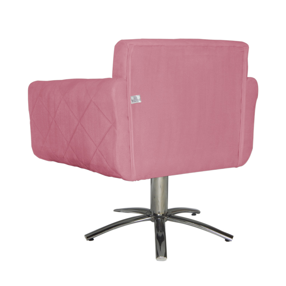 Poltrona Decorativa Isabela em Tressê Pés Metal Giratório Suede Rosa - DS Estofados