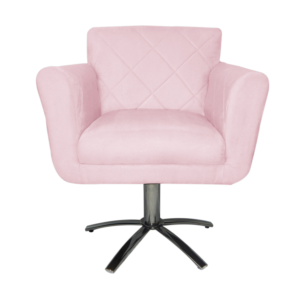 Poltrona Decorativa Isabela em Tressê Pés Metal Giratório Suede Rosa Bebê - DS Estofados