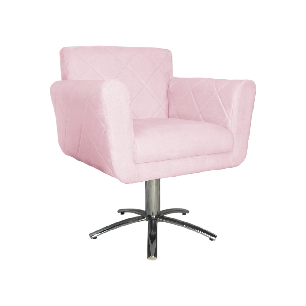 Poltrona Decorativa Isabela em Tressê Pés Metal Giratório Suede Rosa Bebê - DS Estofados