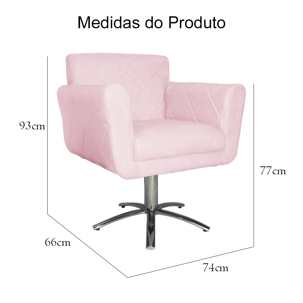 Poltrona Decorativa Isabela em Tressê Pés Metal Giratório Suede Rosa Bebê - DS Estofados