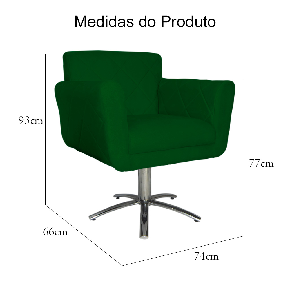 Poltrona Decorativa Isabela em Tressê Pés Metal Giratório Suede Verde - DS Estofados