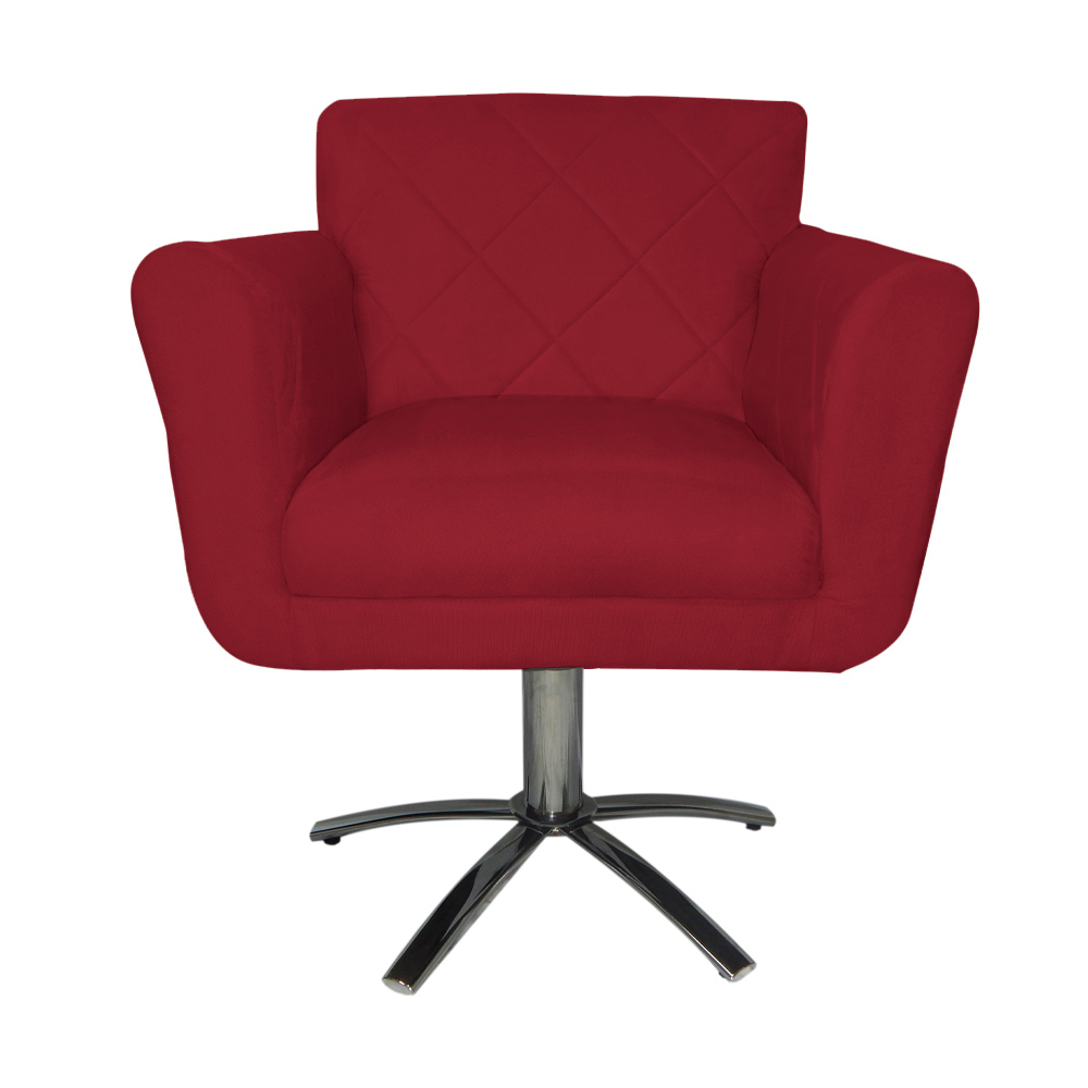 Poltrona Decorativa Isabela em Tressê Pés Metal Giratório Suede Vermelho - DS Estofados