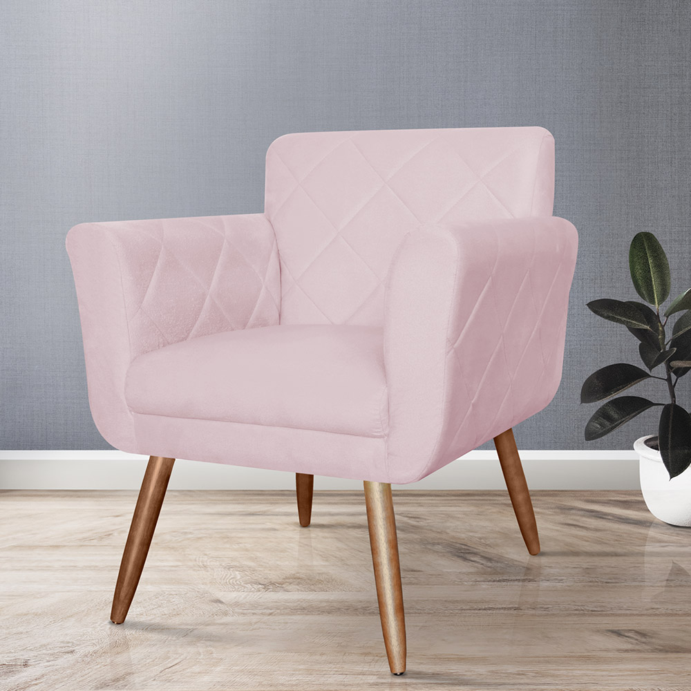 Poltrona Decorativa Isabela em Tressê Suede Rosê - DS Estofados