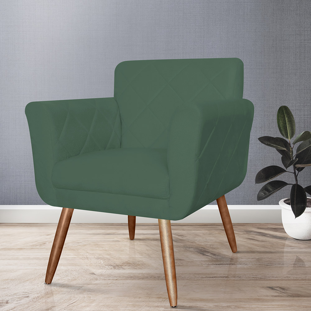 Poltrona Decorativa Isabela em Tressê Suede Verde - DS Estofados