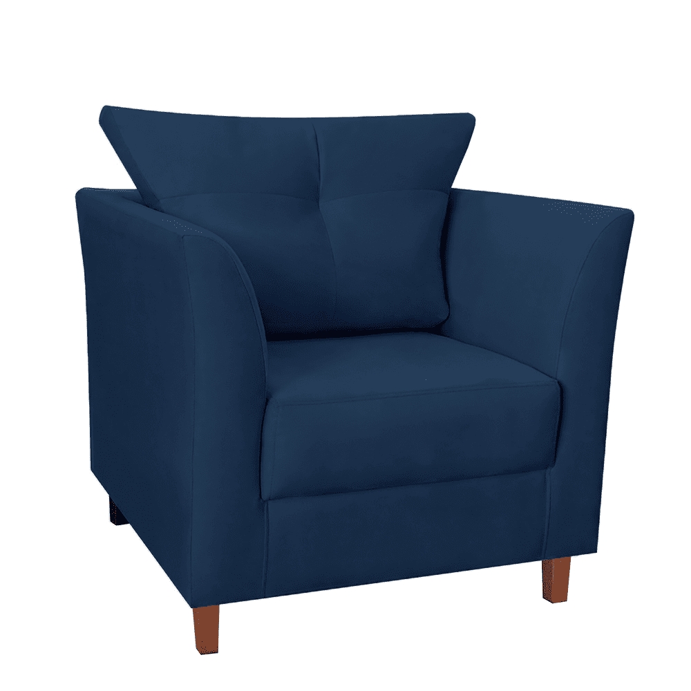 Poltrona Decorativa Isis Pés de Madeira Suede Azul Marinho - DS Estofados