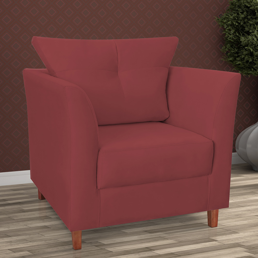 Poltrona Decorativa Isis Pés de Madeira Suede Bordô - DS Estofados