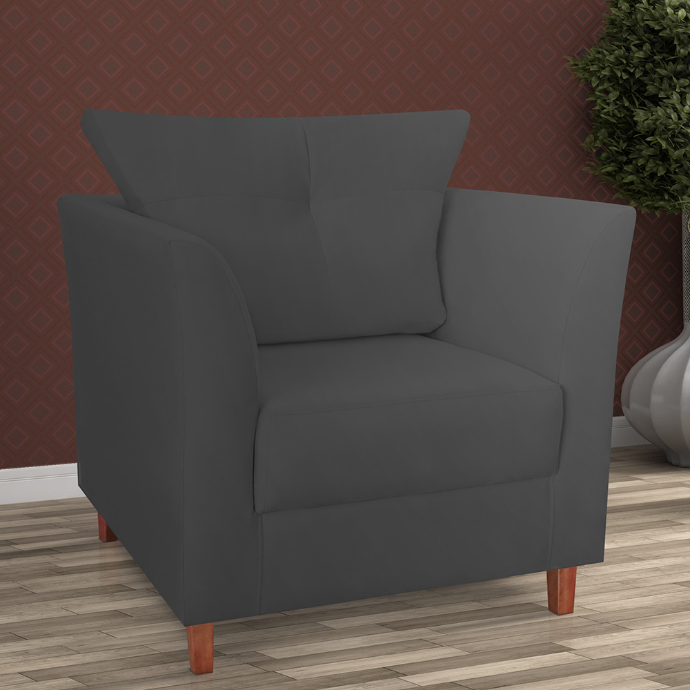 Poltrona Decorativa Isis Pés de Madeira Suede Cinza - DS Estofados