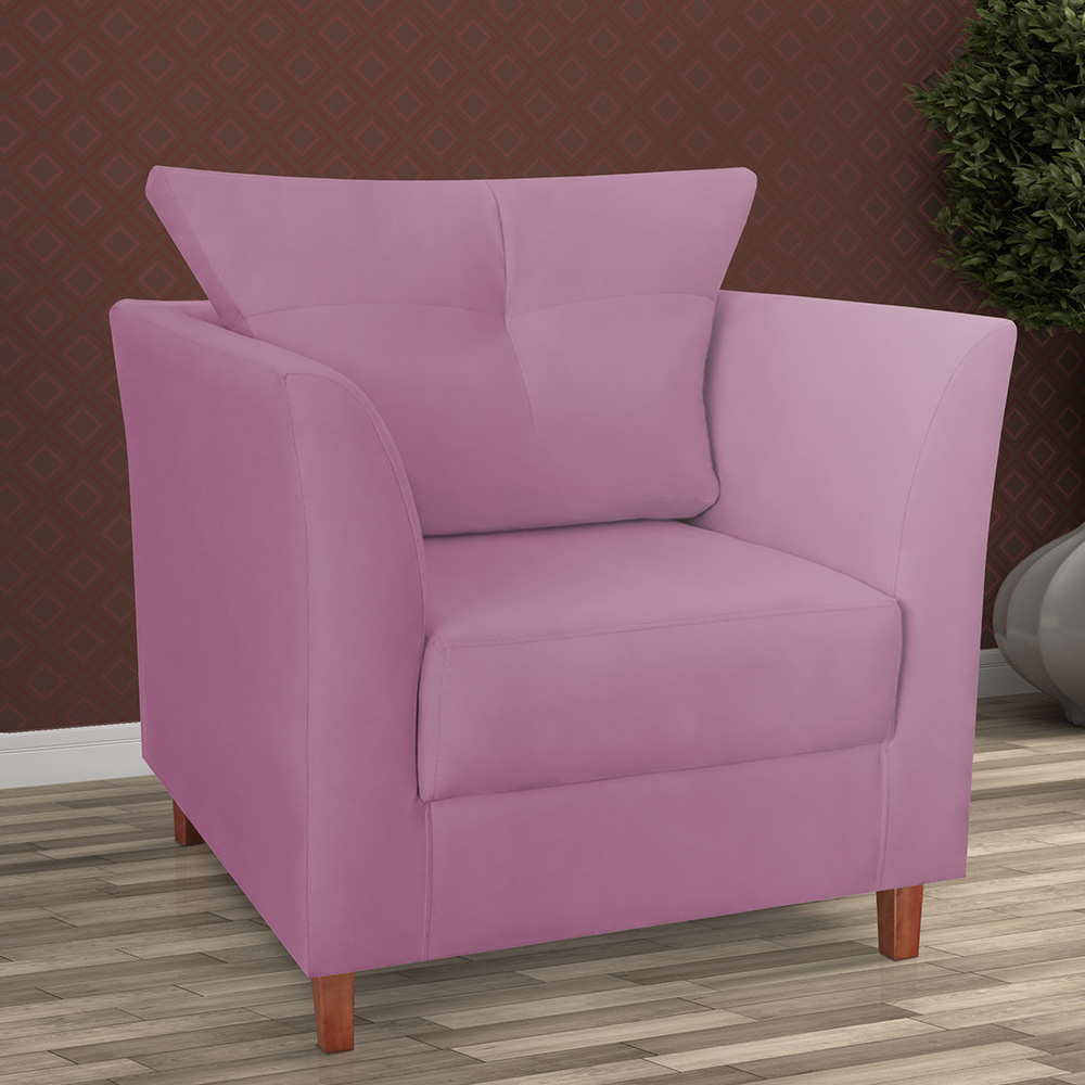 Poltrona Decorativa Isis Pés de Madeira Suede Rosa - DS Estofados