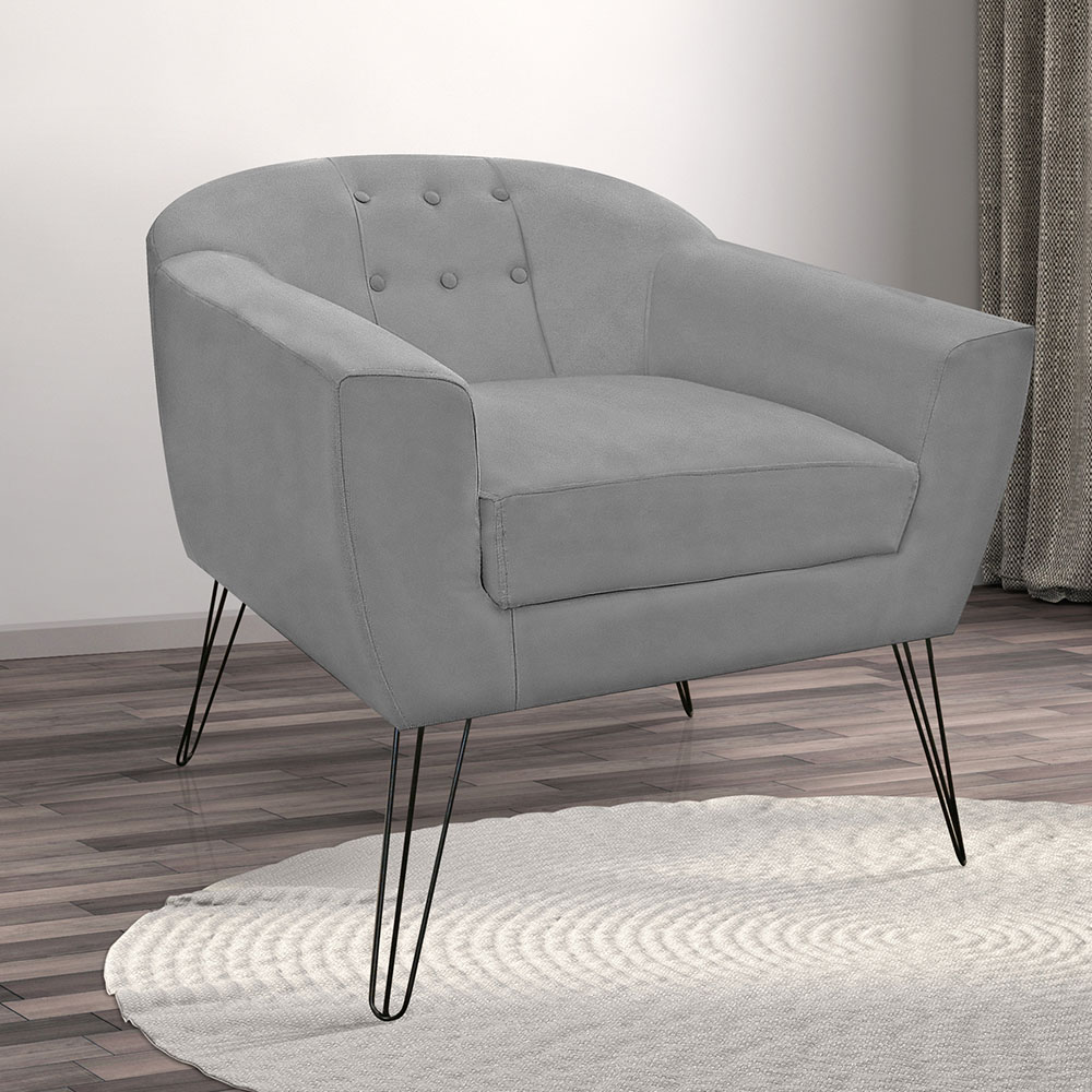 Poltrona Decorativa Jolly Pés Aramado Suede Cinza - DS Estofados