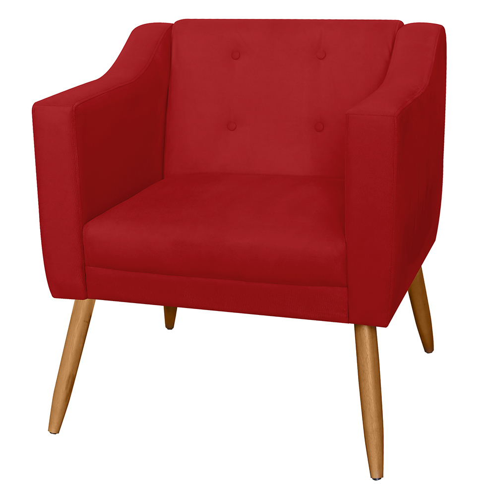 Poltrona Decorativa Lavinia Pés Palito Suede Vermelho - DS Estofados