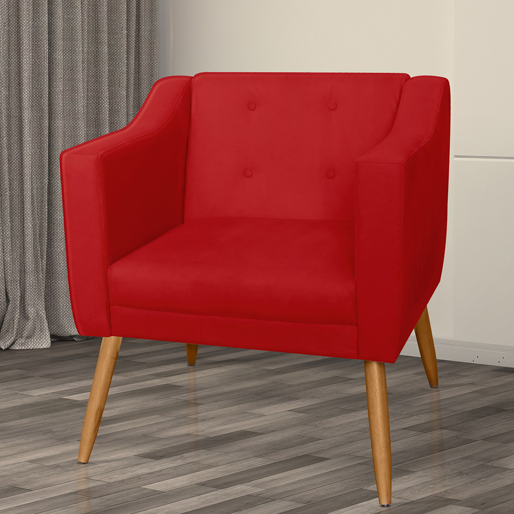 Poltrona Decorativa Lavinia Pés Palito Suede Vermelho - DS Estofados