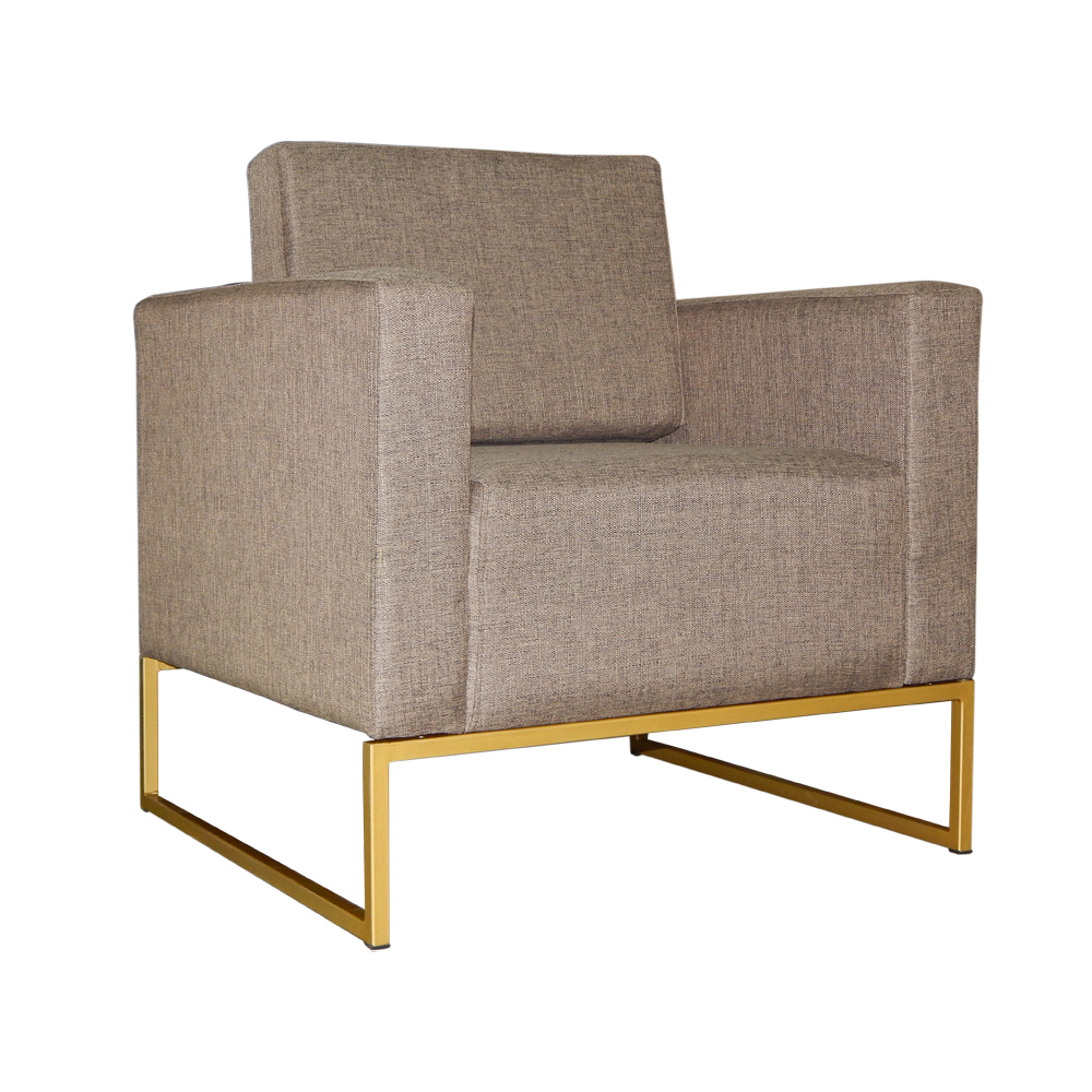 Poltrona Decorativa Leticia Slim Com Base de Metal Linho Cacau - DS Estofados