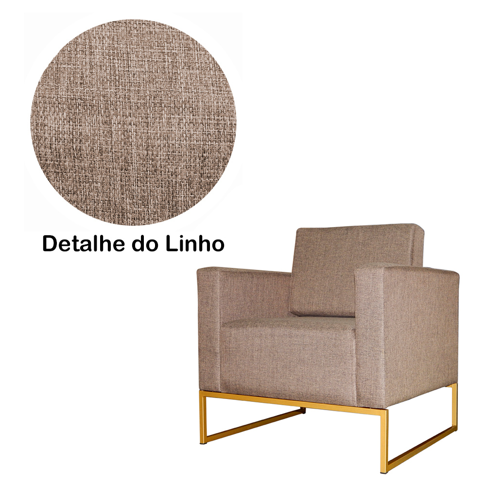 Poltrona Decorativa Leticia Slim Com Base de Metal Linho Cacau - DS Estofados