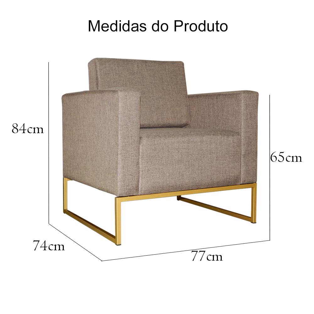 Poltrona Decorativa Leticia Slim Com Base de Metal Linho Cacau - DS Estofados