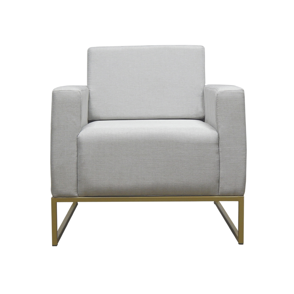 Poltrona Decorativa Leticia Slim Com Base de Metal Linho Cinza - DS Estofados