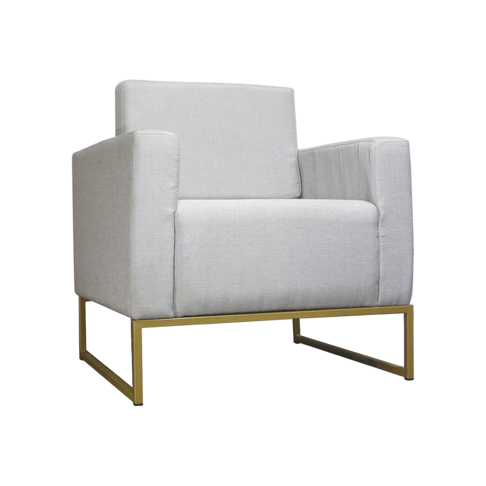 Poltrona Decorativa Leticia Slim Com Base de Metal Linho Cinza - DS Estofados