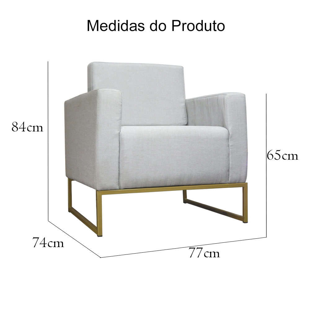 Poltrona Decorativa Leticia Slim Com Base de Metal Linho Cinza - DS Estofados
