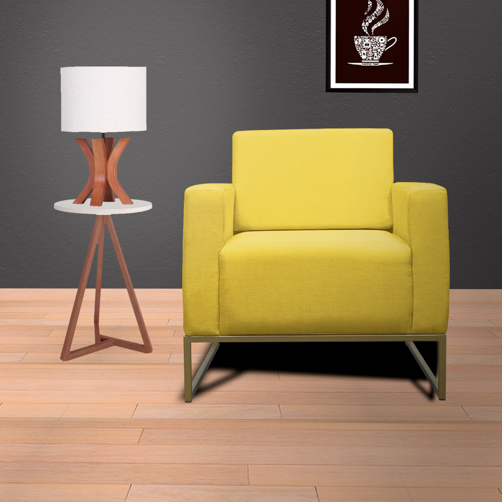 Poltrona Decorativa Leticia Slim Com Base de Metal Suede Amarelo - DS Estofados