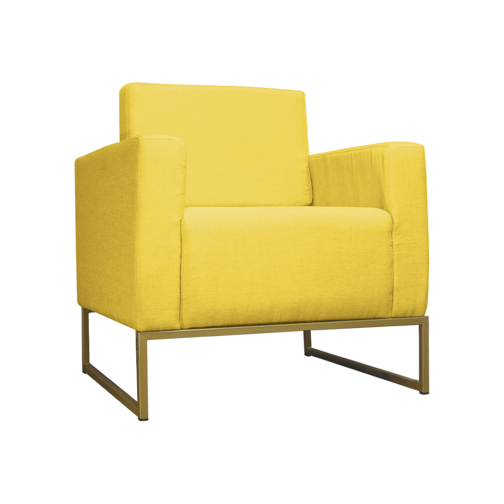 Poltrona Decorativa Leticia Slim Com Base de Metal Suede Amarelo - DS Estofados