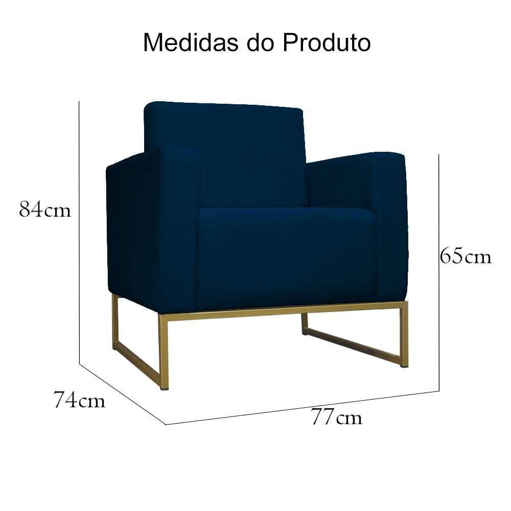 Poltrona Decorativa Leticia Slim Com Base de Metal Suede Azul Marinho - DS Estofados