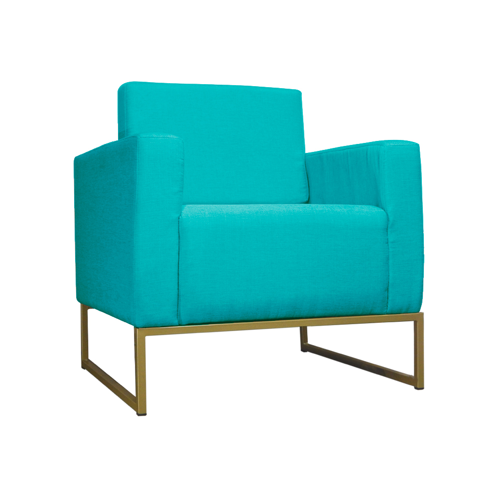 Poltrona Decorativa Leticia Slim Com Base de Metal Suede Azul Turquesa - DS Estofados