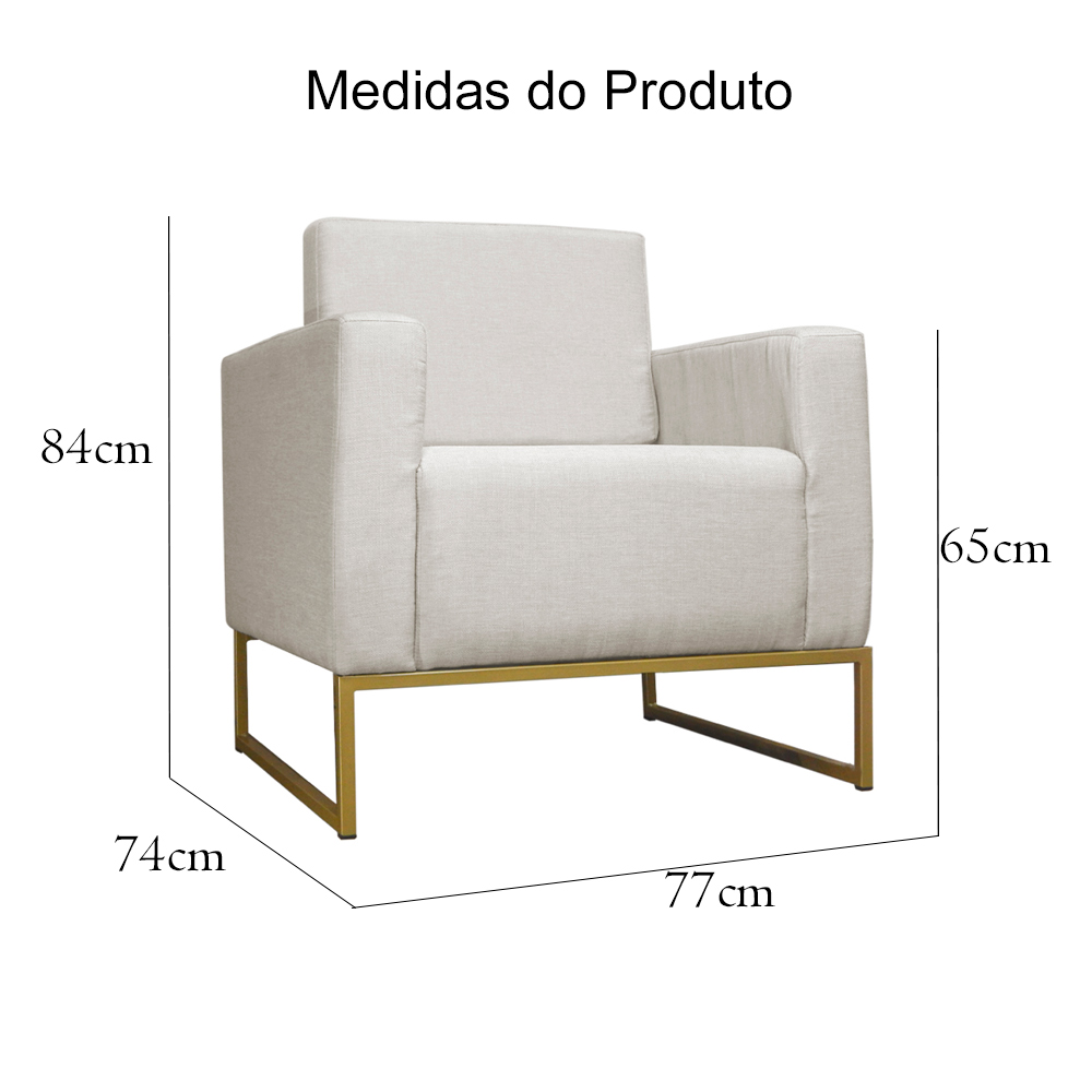 Poltrona Decorativa Leticia Slim Com Base de Metal Suede Bege - DS Estofados